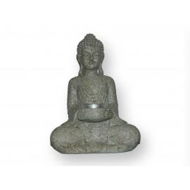 Bouddha assis en résine et son porte-bougie