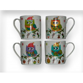 Lot de 4 tasses chouette